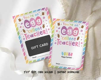 Easter Gift Card Holder, Eggcellent Teacher Appreciation Gift Card Holder Printable Thank You Teacher Gift Card Holder, School Teacher Gift