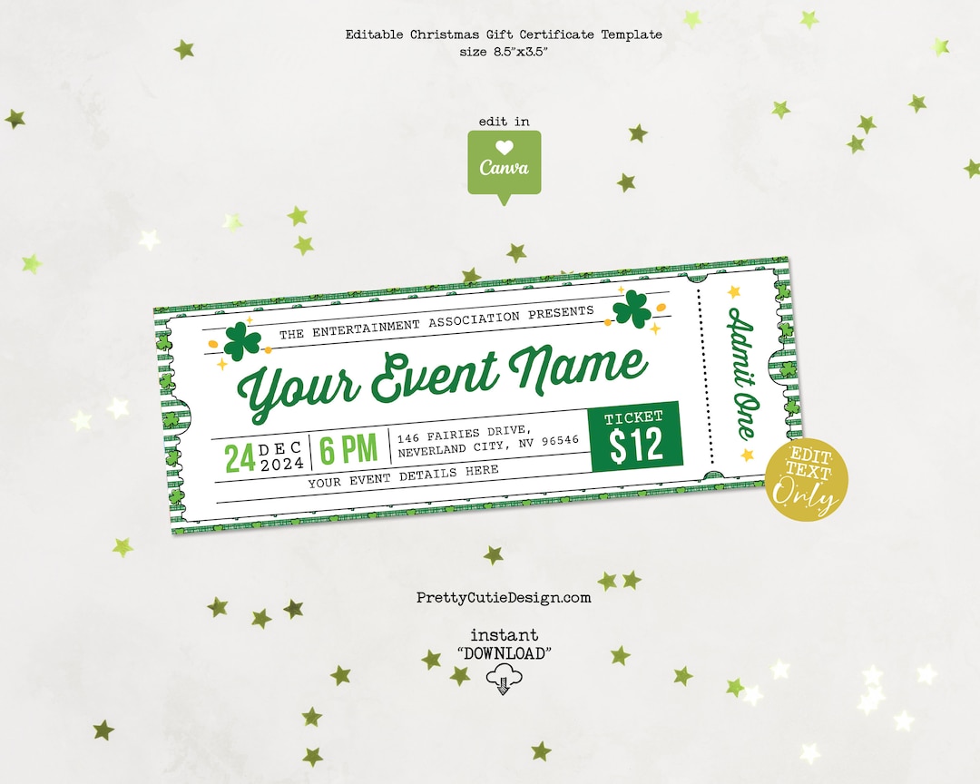 St Patricks Day Event Ticket Template, Event Ticket Design, Raffle ...