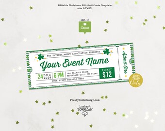 St Patricks Day Event Ticket Template, Event Ticket Design, Raffle Ticket School Fundraiser Editable Coupon Ticket, Community Event Tickets