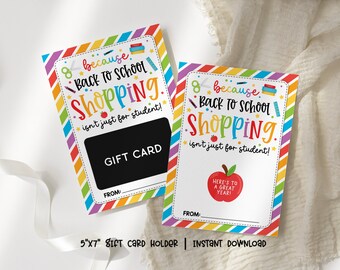 Back to School Teacher Gift Card Holder for School Supplies Printable, First Day of School Supply Gift Card, Teacher Appreciation Gift