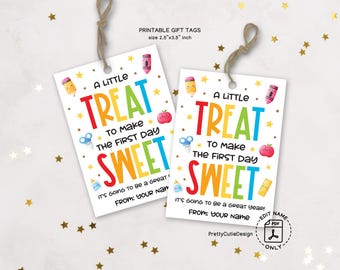 Back to School Tags, A Little Treat to Make the First Day Sweet, Printable First Day of School Gift Tag, School Teacher Favor Gift Tag