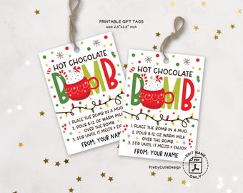 Hot Chocolate Bomb Instruction Tags Printable, Cocoa Kit Labels, Christmas Mug Favors