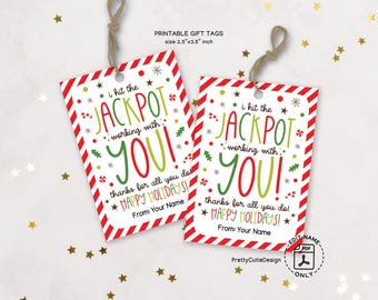 Christmas Lotto Gift Tags Printable, Jackpot Working with You, Employee Staff Appreciation Labels