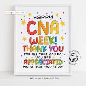 Cartello stampabile per la settimana del CNA, cartello di ringraziamento per la settimana del CNA, decorazione per la settimana di apprezzamento del CNA, regalo per assistente infermieristico certificato, sei apprezzato