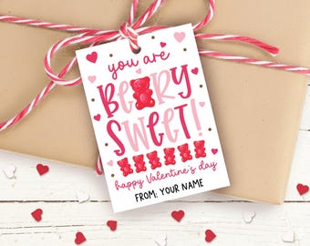 Beary Sweet Valentine Gift Tag Printable, Gummy Bear Classroom Treat Label, Digital Download