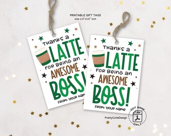 Boss Appreciation Gift Tags Printable: Thanks a Latte, Coffee Teacher Staff Favor