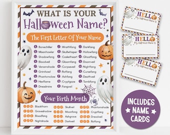 Halloween Name Game Printable Poster: Party Activity with Name Cards, Instant PDF