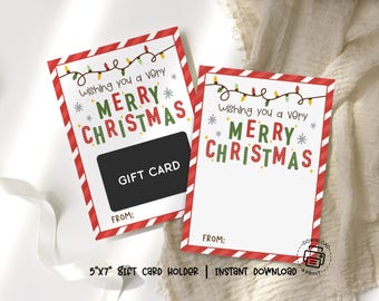 Christmas Gift Card Holder, Merry Christmas Printable, Holiday Gift Voucher Mount, Instant Download