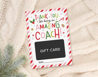 Coach Gift Card Holder Christmas Printable, Thank You Holiday Appreciation Sports Team, Digital Download