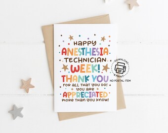 Printable Anesthesia Tech Appreciation Card, Happy Anesthesia Technician Week Greeting Card, Instant Download Thank You Gift