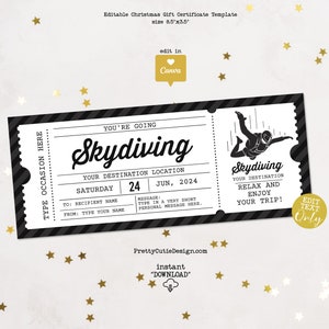 Fallschirmspringen Gutschein druckbares Ticket, Fallschirmspringen Geburtstag Geburtstagsgeschenk Karte, Fallschirmspringen Gutschein Vorlage Überraschungskarte Geschenk