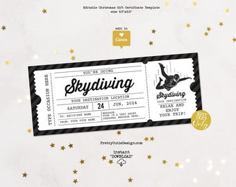 Skydiving Gift Certificate Printable Ticket, Skydiving Birthday Birthday Gift Ticket, Skydiving Voucher Template Surprise Ticket Gift