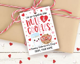 Milk And Cookies Valentine Gift Tag Printable, Treat Bag Label, Digital Download