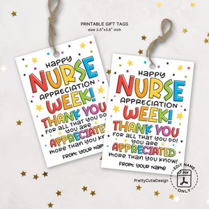 Nurse Appreciation Week Gift Tags Printable, Nurses Week Thank You Tags for Gifts, School Staff Nurse Favor Tags Instant Download