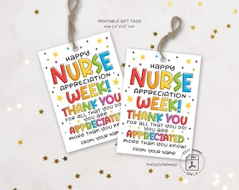 Nurse Appreciation Week Gift Tags Printable, Nurses Week Thank You Tags for Gifts, School Staff Nurse Favor Tags Instant Download