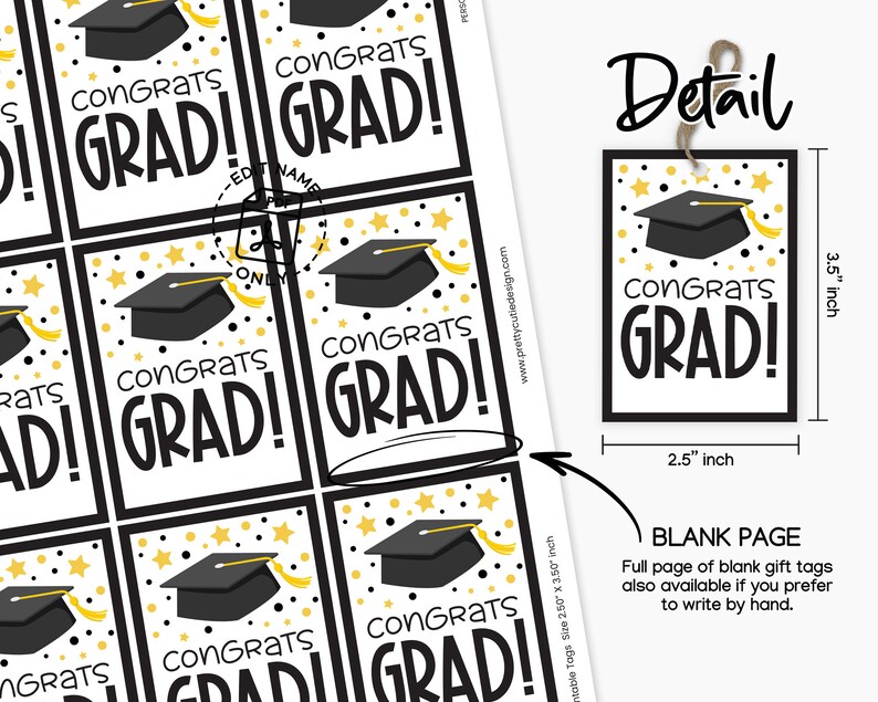 Congrats Grad Gift Tag: Black & Gold Graduation Favor (PDF Download) - Etsy