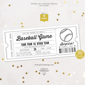 Baseball Game Ticket Geschenkvorlage, Baseball Geschenkgutschein Geburtstagsgeschenkkarte, Baseball Saison Surprise Ticket druckbare Gutschein