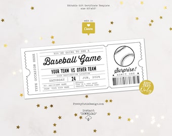 Baseball Game Ticket Gift Template, Baseball Gift Certificate Birthday Gift Ticket, Baseball Season Surprise Ticket Printable Voucher