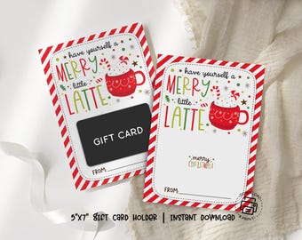 Christmas Coffee Gift Card Holder, Merry Little Latte Printable, Teacher Thank You, Instant Download