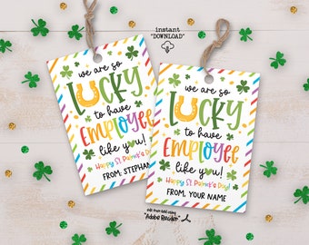 St Patricks Day Employee Appreciation Gift Tag Printable, Lucky To Have You Employee Thank You Gift Tags, Happy St Patricks Day Gift Tags