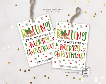 Christmas Gift Tag Printable, Rolling By Pun, Cinnamon Roll Treat Labels
