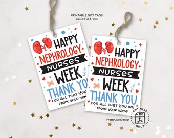 Nephrology Nurse Appreciation Gift Tags: Kidney Design (Instant Downloadable Printable PDF File)