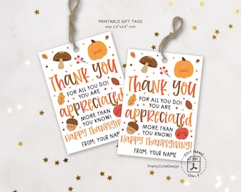 Thanksgiving Gift Tags Printable: Teacher Appreciation, Fall Classroom Favor Card