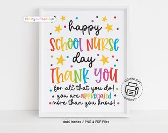 School Nurse Day Sign Printable, Happy School Nurse Day Poster, Thank You School Nurse Gift, Colorful Nurse Appreciation Wall Art Download