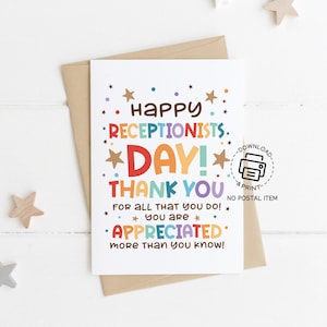 Cartão de felicitações para o Dia da Recepcionista, Cartão de agradecimento "Você é apreciado", Cartão de agradecimento para administrador de escritório, Download instantâneo