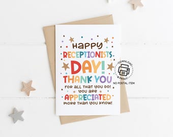 Receptionist Day Greeting Card Printable, You Are Appreciated Thank You Card, Office Admin Appreciation Card, Instant Download