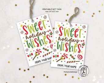 Sweet Holiday Wishes Gift Tags, Kids Classroom Favor (Digital Download)