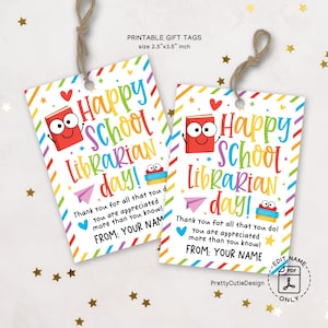 Schoolbibliothecaris dag waardering tag afdrukbaar, schoolbibliothecaris tag, schoolbibliothecaris waardering week cadeau tag afdrukbaar