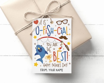 Dad Fishing Gift Tag for Father's Day with O-Fish-Cial Appreciation Message, Digital Download