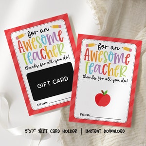Porte-carte cadeau enseignant, porte-carte cadeau remerciement enseignant, génial porte-carte cadeau enseignant, porte-carte enseignant imprimable