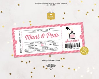 Manicure Pedicure Surprise Ticket Template, Mani Pedi Voucher Template, Manicure Pedicure Surprise Ticket Editable Template Gift For Her