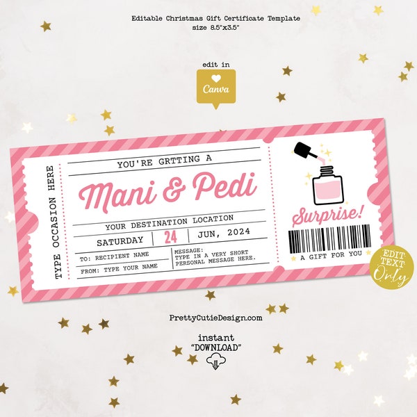 Manicure Pedicure Surprise Ticket Template, Mani Pedi Voucher Template, Manicure Pedicure Surprise Ticket Editable Template Gift For Her