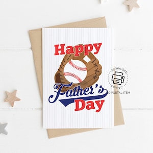 Cartão de felicitações para o Dia dos Pais para impressão, cartão de beisebol de feliz dia dos pais para download instantâneo, cartão de pai esportista, design de luva e bola de beisebol