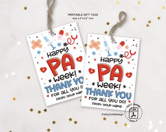 PA Week Gift Tags Printable: Physician Assistant Appreciation Favor, Thank You Treat Tags