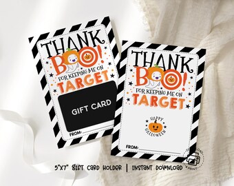Halloween Gift Card Holder Printable, Target Gift Card Holder for Teachers, Thank You Boo Halloween Appreciation Card Instant Download