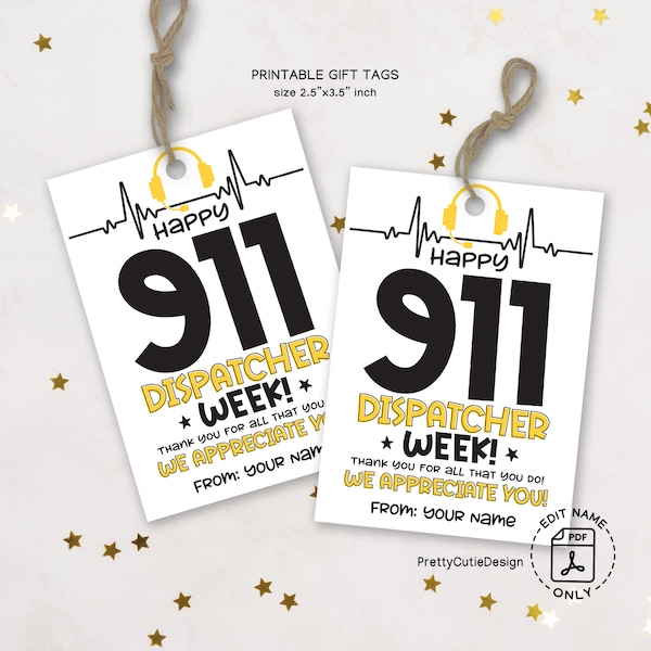 911 Dispatcher Gift Tag, Dispatcher Week Gift Tag, Dispatcher Appreciation Tag, Public Safety Telecommunications Week Gift Tag Printable