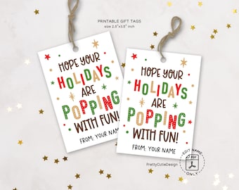 Popcorn Christmas Tag, Holiday Printable, Student Gift from Teacher, Classroom Party Favor Label