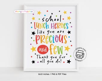 School Lunch Hero Day Sign Printable, Lunch Hero Appreciation Poster, Colorful Thank You Sign for Cafeteria Staff Instant Download