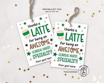 Thanks a Latte Gift Tags: Nurse Appreciation Coffee Theme (Instant Download PDF)