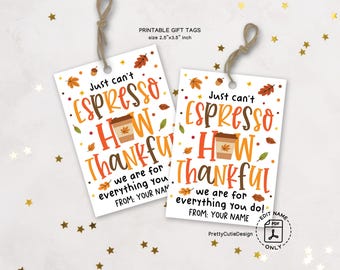 Espresso Thankful Gift Tags: Coffee Favor Tags (Digital Download)