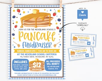 Pancake Breakfast Fundraiser Flyer Template, Pancake Fundraiser Event Flyer Template, Breakfast Flyer Canva Template, Charity Event Poster