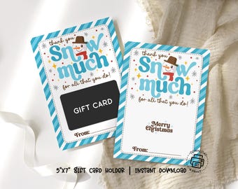 Snowman Gift Card Holder Printable: Thank You Snow Much, Blue Stripe Winter Theme (PDF)