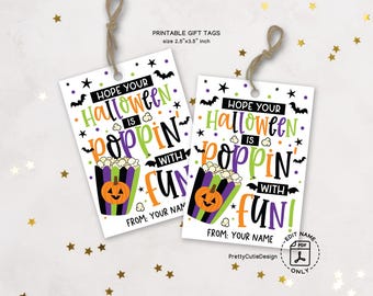 Halloween Popcorn Gift Tags: "Poppin' with Fun" Printable (Digital Download)