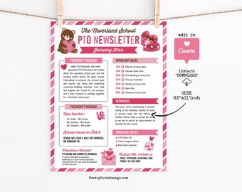 School Newsletter Template, February Events Flyer (Canva Editable)