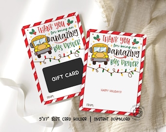 Christmas Bus Driver Gift Card Holder Printable, Thank You Appreciation, Instant Download