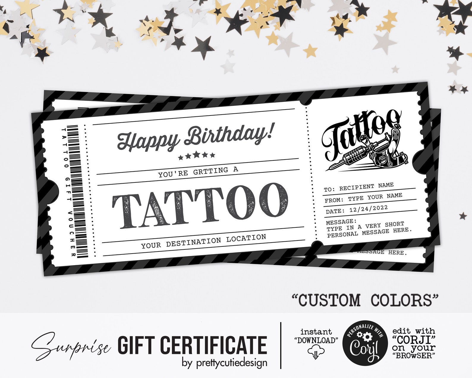 Tattoo Certificate Template Surprise Tattoo Customizable Etsy